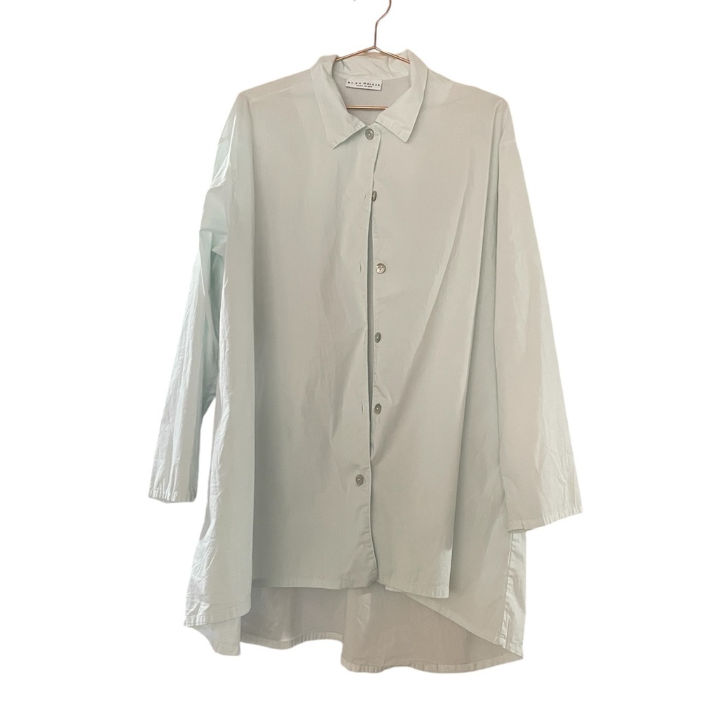 Bryn Walker Classic Pastel Mint Collared Button Up Shirt Long Length Size Large